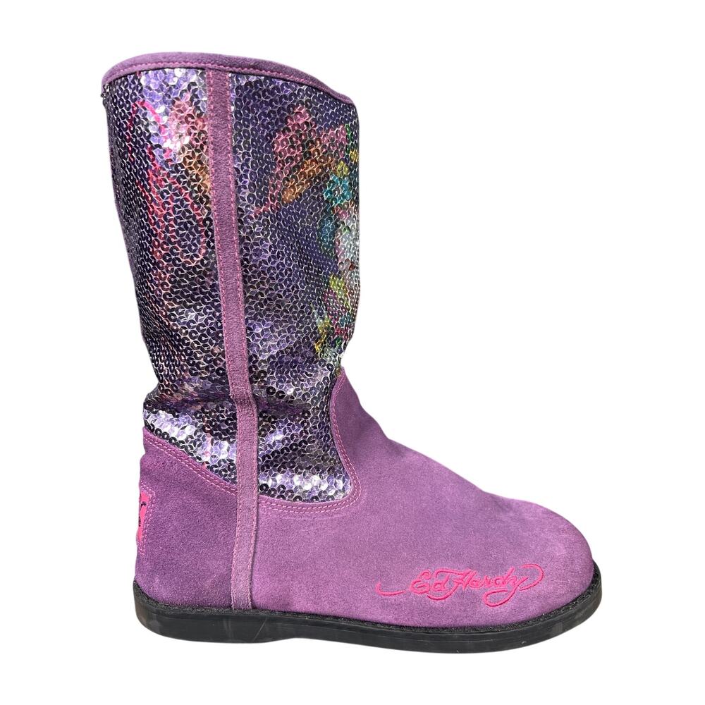 Vintage Y2K Ed Hardy Women’s Purple Suede Geisha Winter Boot Size 9